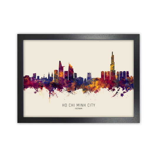 Ho Chi Minh City Vietnam Skyline Autumn City Name Art Print by Michael Tompsett Black Grain