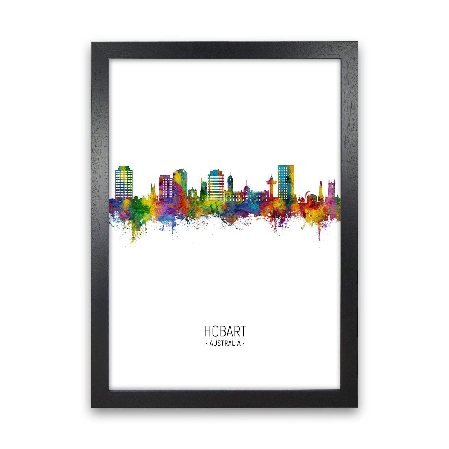Hobart Australia Skyline Portrait Art Print by Michael Tompsett Black Grain