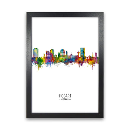 Hobart Australia Skyline Portrait Art Print by Michael Tompsett Black Grain