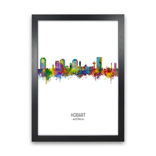 Hobart Australia Skyline Portrait Art Print by Michael Tompsett Black Grain