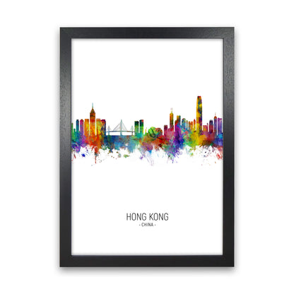Hong Kong China Skyline Portrait Art Print by Michael Tompsett Black Grain