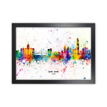 Hong Kong China Skyline Splash Art Print by Michael Tompsett Black Grain