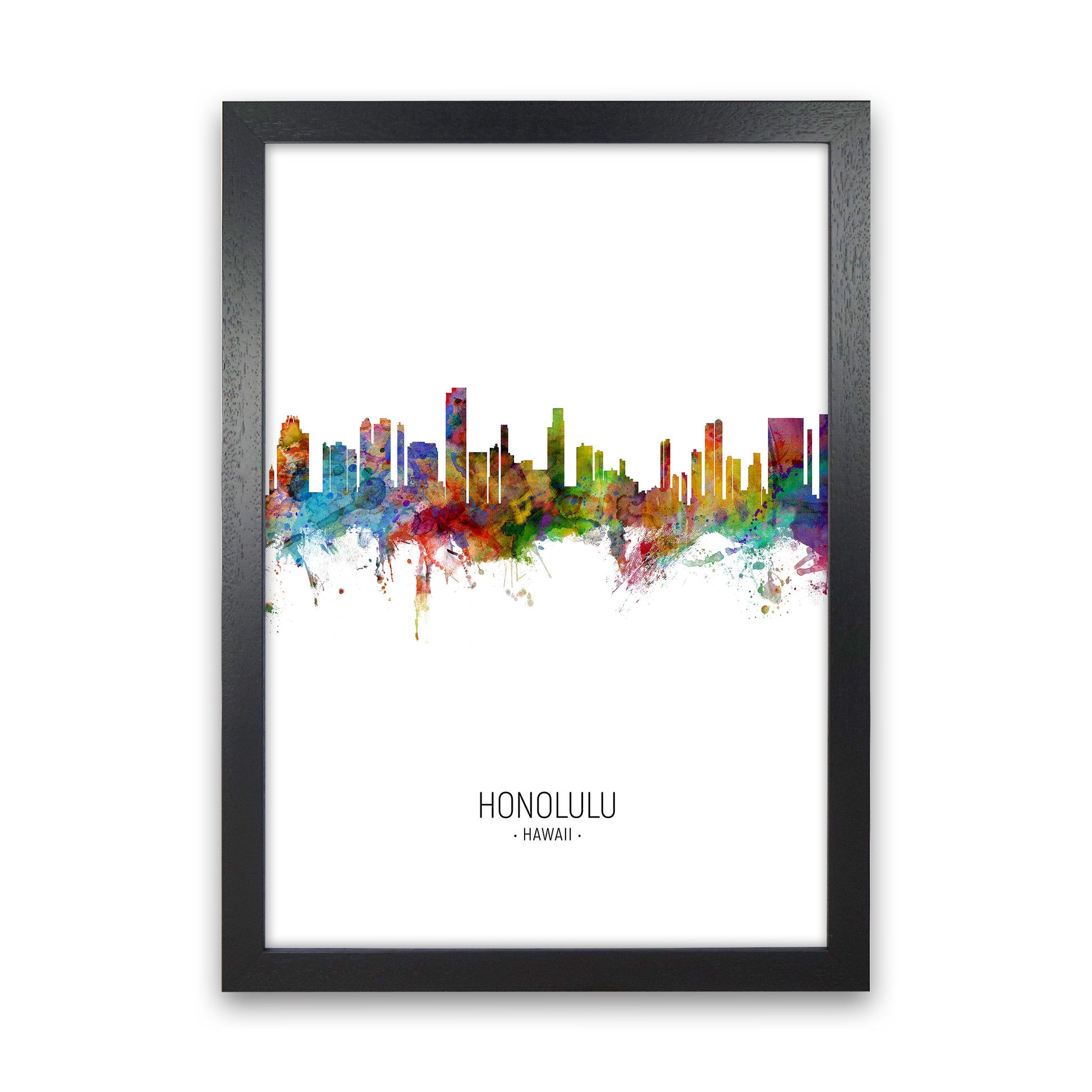 Honolulu Hawaii Skyline Portrait Art Print by Michael Tompsett Black Grain