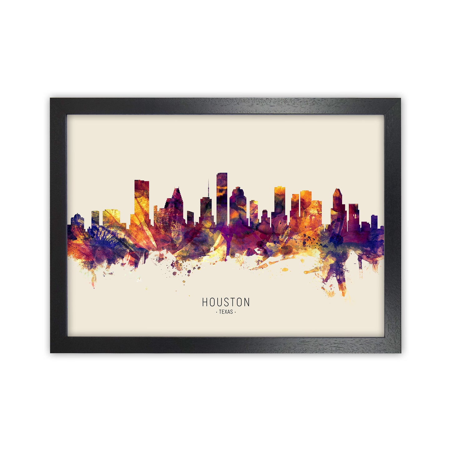 Houston Texas Skyline Autumn City Name Art Print by Michael Tompsett Black Grain