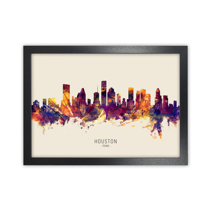 Houston Texas Skyline Autumn City Name Art Print by Michael Tompsett Black Grain