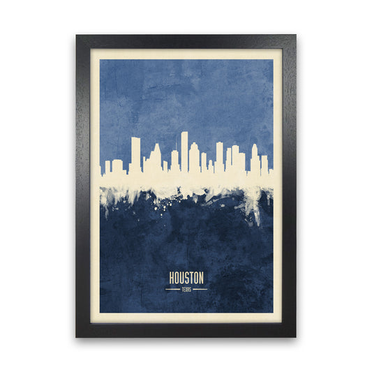 Houston Texas Skyline Portrait Navy Art Print by Michael Tompsett Black Grain