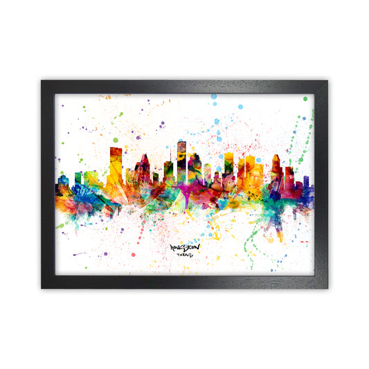 Houston Texas Skyline Splash Art Print by Michael Tompsett Black Grain