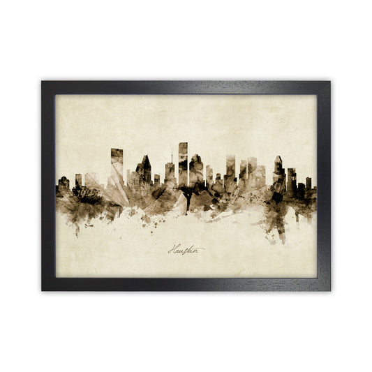 Houston Texas Skyline Vintage Art Print by Michael Tompsett Black Grain