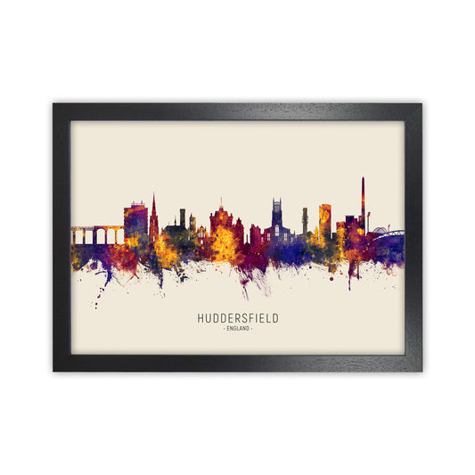 Huddersfield England Skyline Autumn City Name Art Print by Michael Tompsett Black Grain