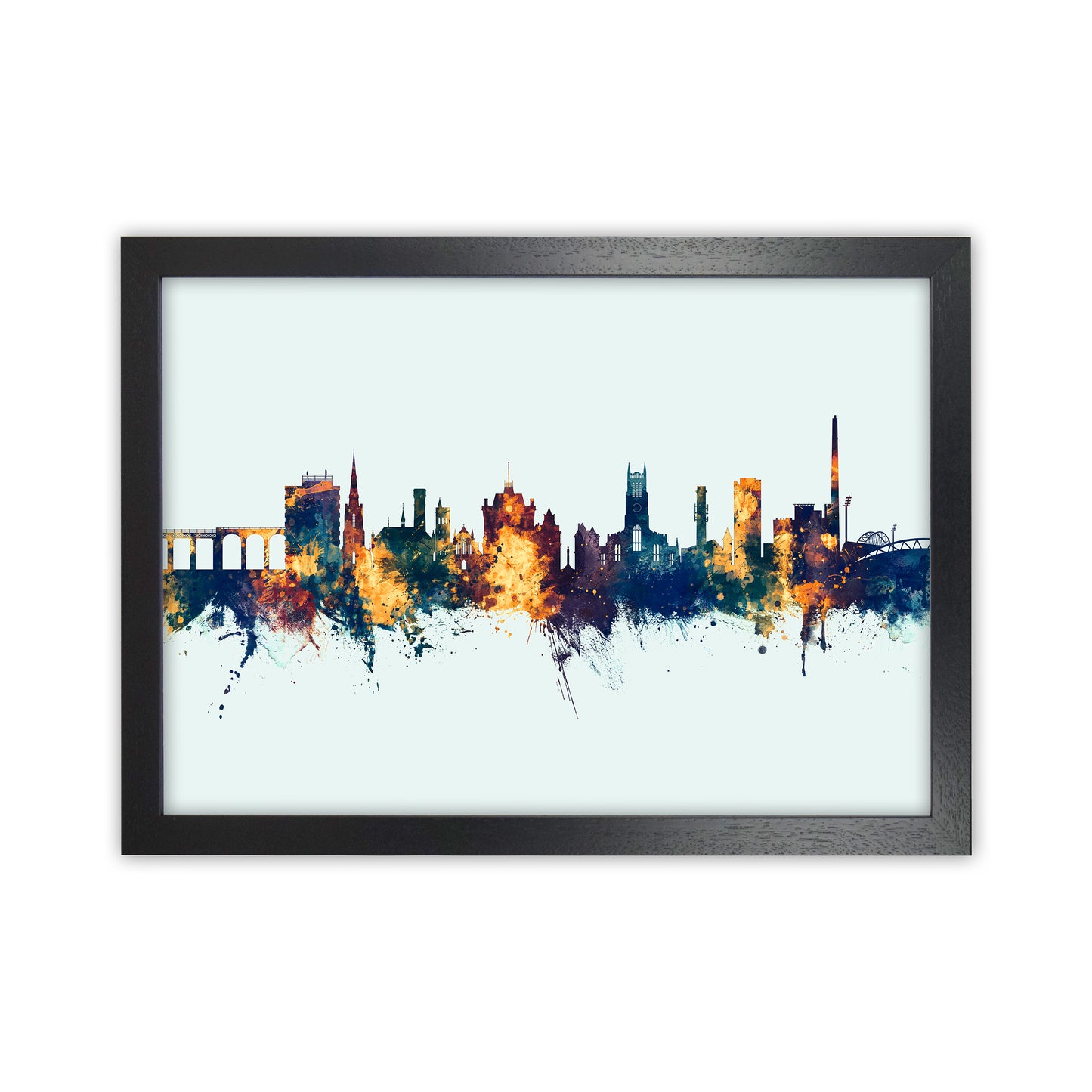 Huddersfield England Skyline Blue Orange Art Print by Michael Tompsett Black Grain