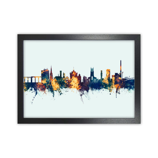 Huddersfield England Skyline Blue Orange Art Print by Michael Tompsett Black Grain