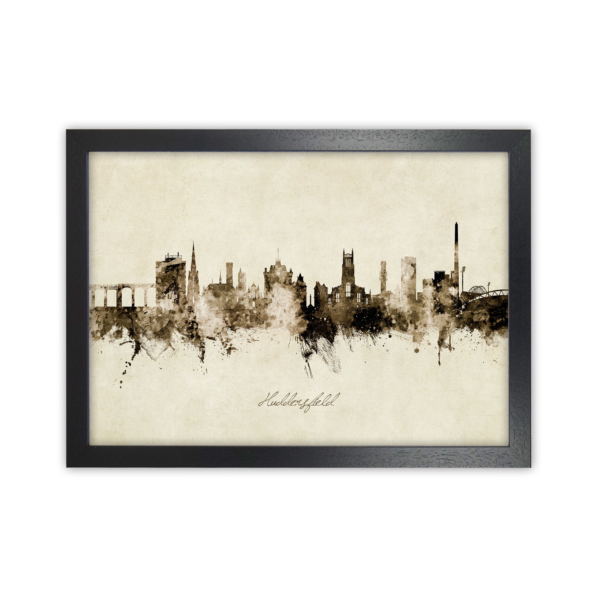 Huddersfield England Skyline Vintage Art Print by Michael Tompsett Black Grain