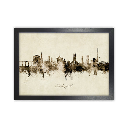 Huddersfield England Skyline Vintage Art Print by Michael Tompsett Black Grain