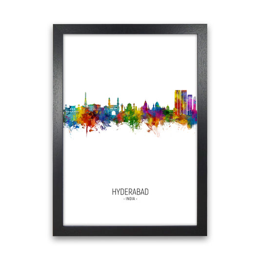 Hyderabad India Skyline Portrait Art Print by Michael Tompsett Black Grain