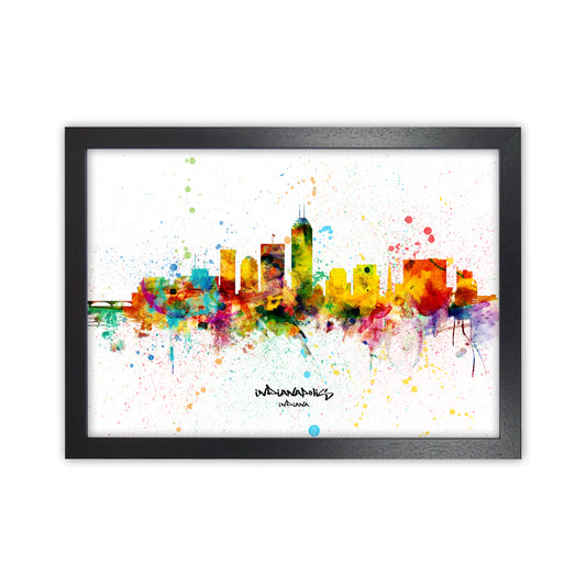 Indianapolis Indiana Skyline Splash Art Print by Michael Tompsett Black Grain