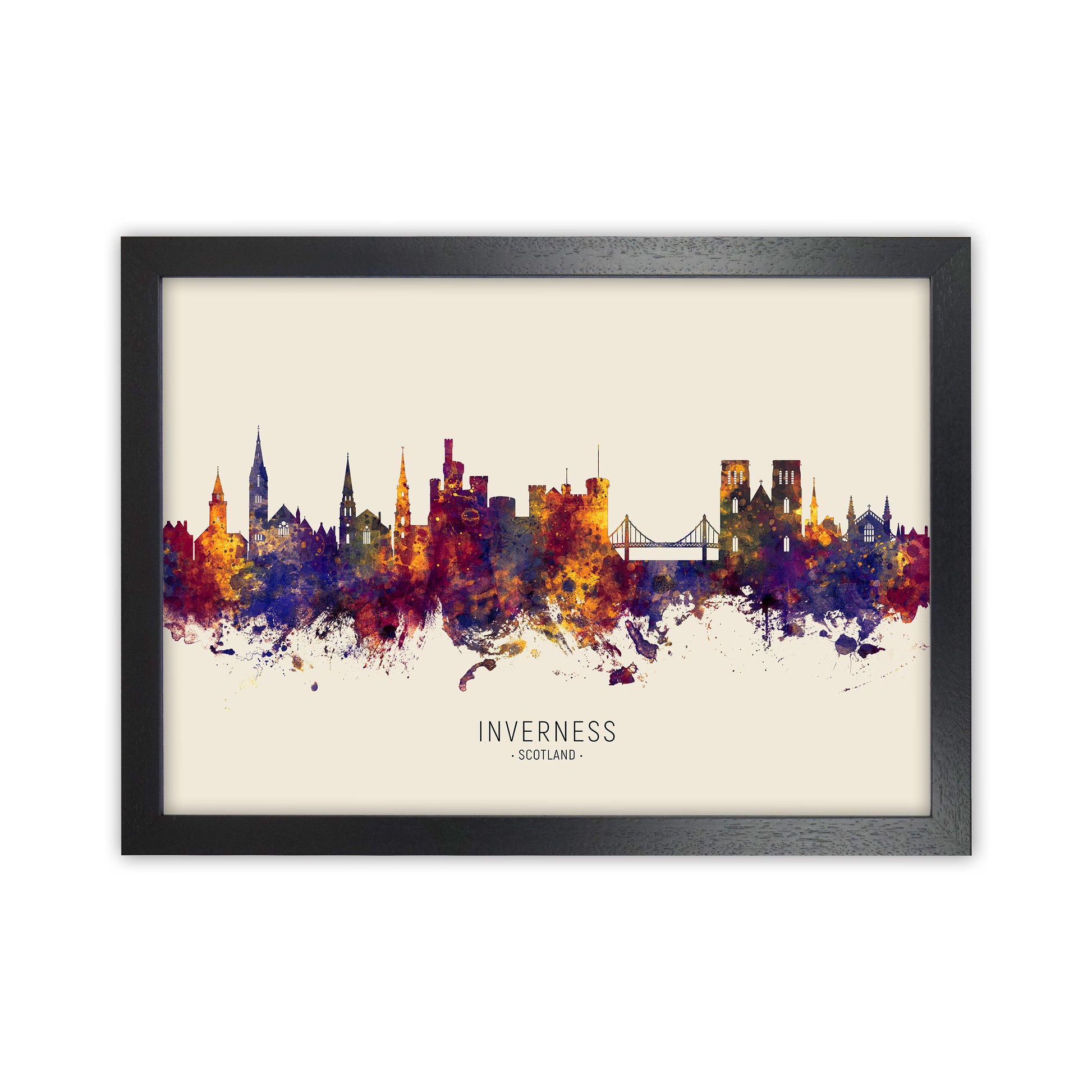 Inverness Scotland Skyline Autumn City Name Art Print by Michael Tompsett Black Grain