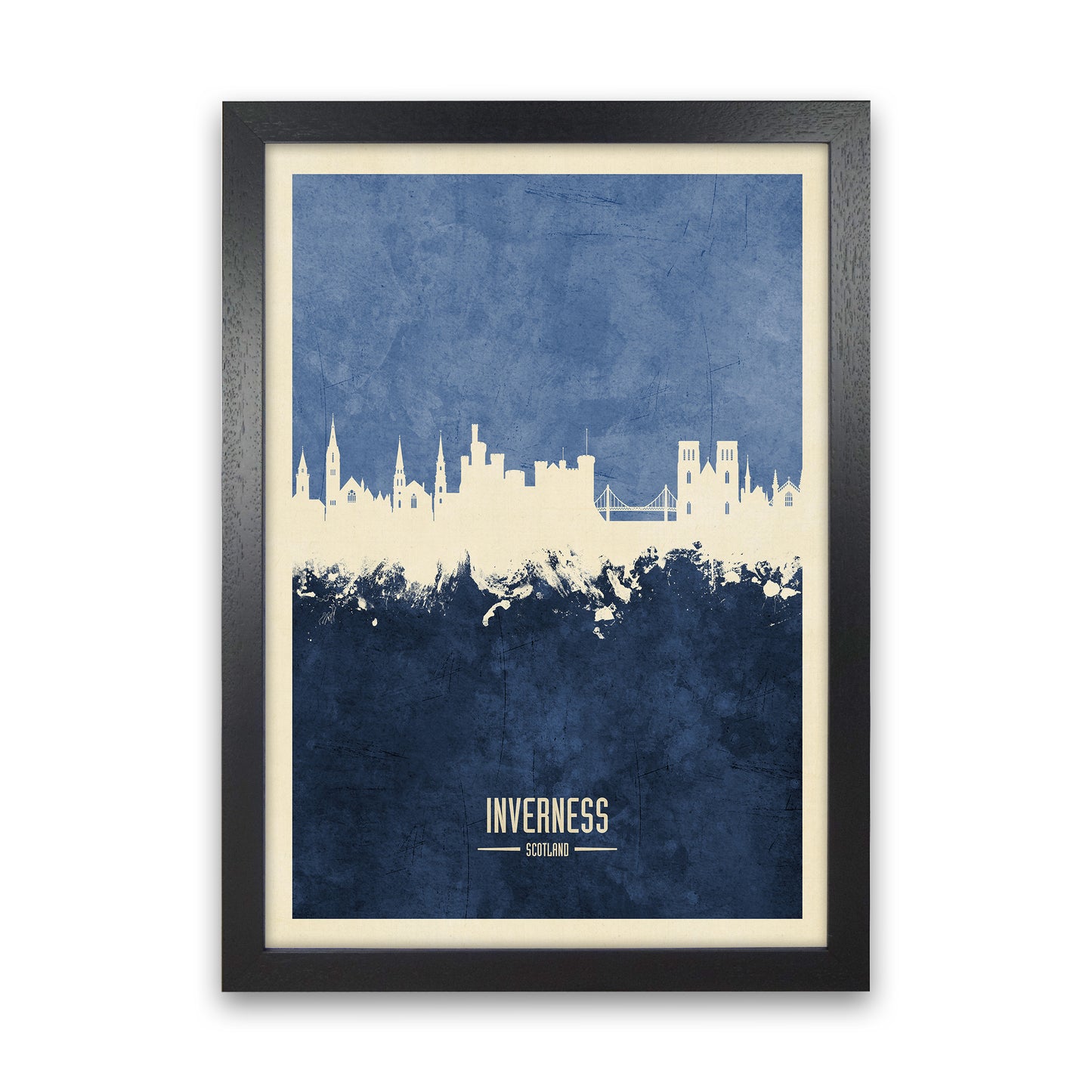 Inverness Scotland Skyline Portrait Navy Art Print by Michael Tompsett Black Grain