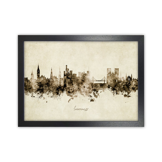 Inverness Scotland Skyline Vintage Art Print by Michael Tompsett Black Grain