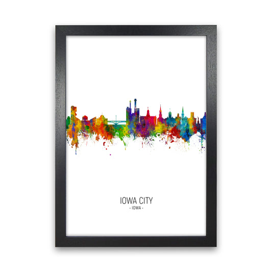 Iowa City Iowa Skyline Portrait Art Print by Michael Tompsett Black Grain