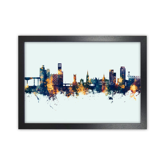 Ipswich England Skyline Blue Orange Art Print by Michael Tompsett Black Grain