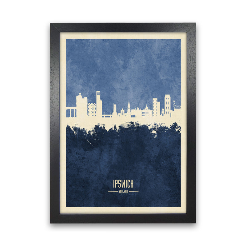 Ipswich England Skyline Portrait Navy Art Print by Michael Tompsett Black Grain