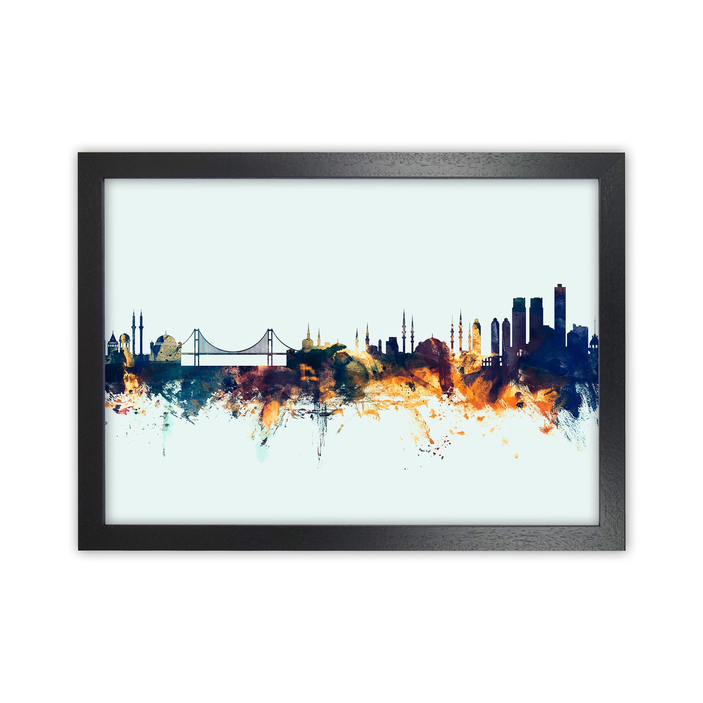Istanbul Turkey Skyline Blue Orange Art Print by Michael Tompsett Black Grain