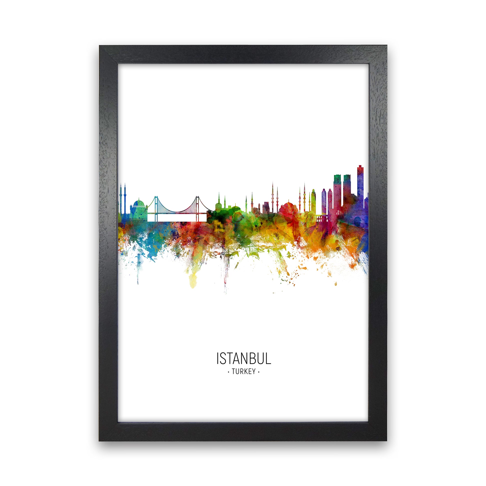 Istanbul Turkey Skyline Portrait Art Print by Michael Tompsett Black Grain
