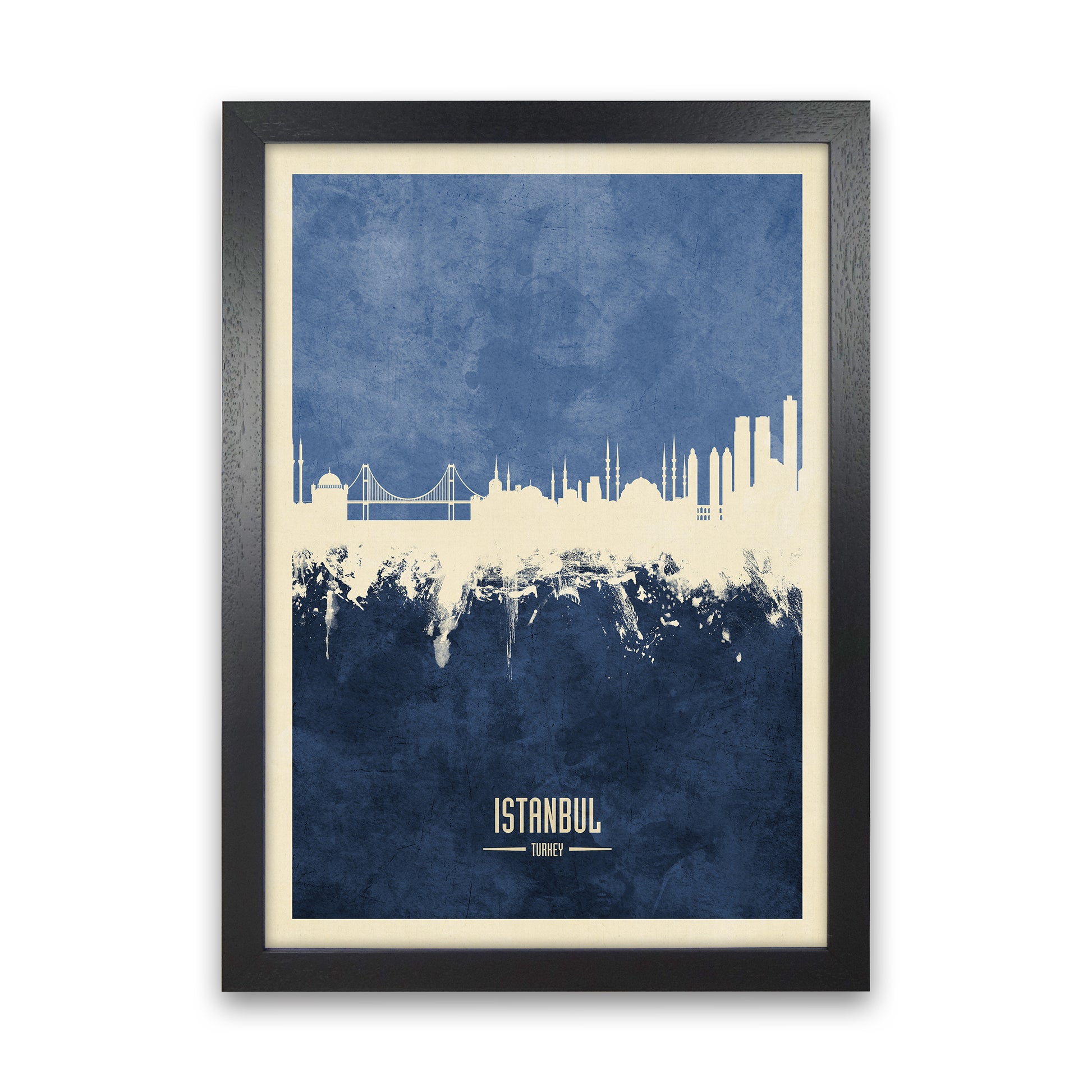 Istanbul Turkey Skyline Portrait Navy Art Print by Michael Tompsett Black Grain