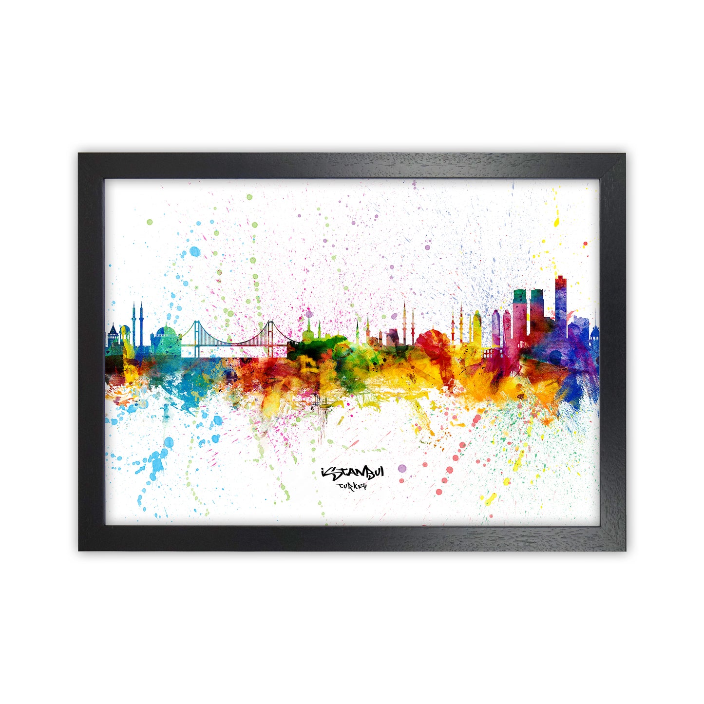 Istanbul Turkey Skyline Splash Art Print by Michael Tompsett Black Grain