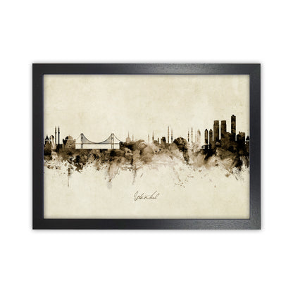 Istanbul Turkey Skyline Vintage Art Print by Michael Tompsett Black Grain