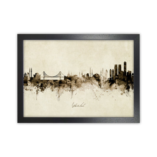 Istanbul Turkey Skyline Vintage Art Print by Michael Tompsett Black Grain