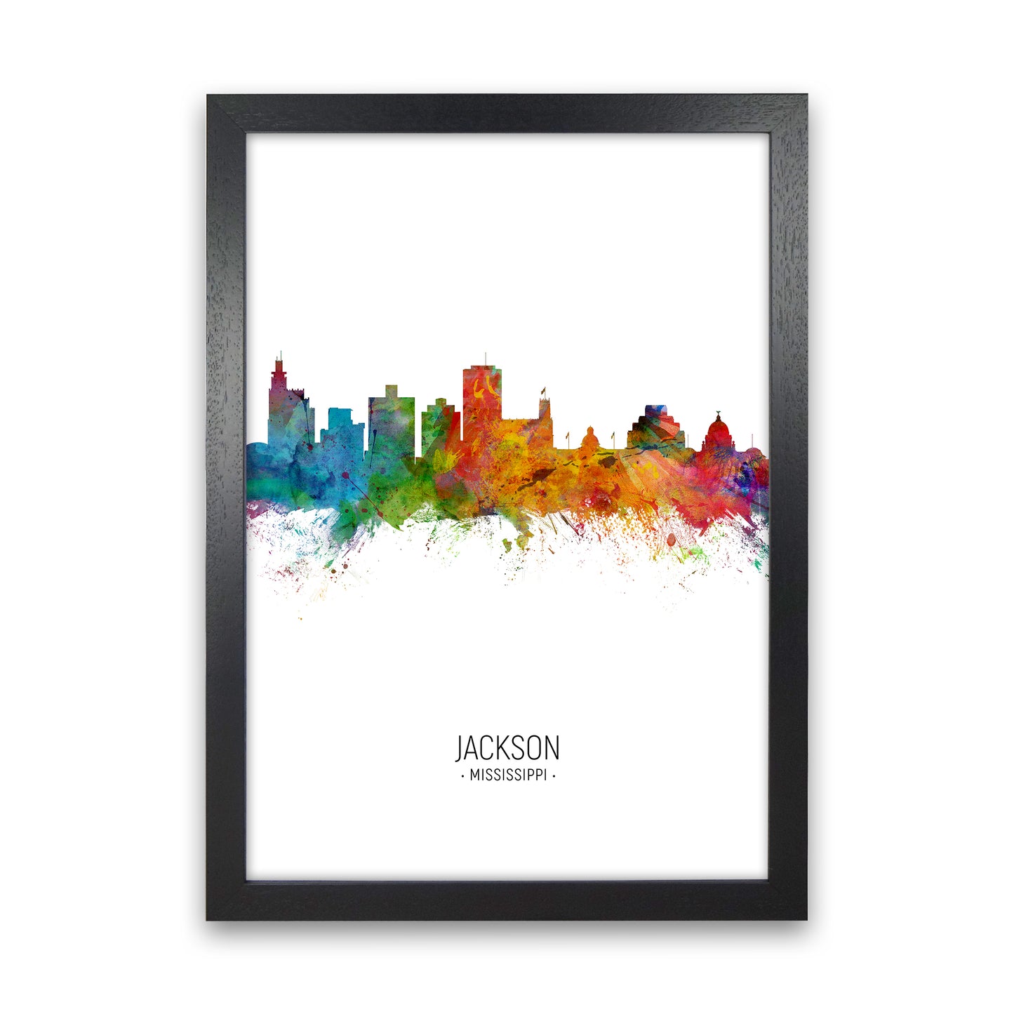 Jackson Mississippi Skyline Portrait Art Print by Michael Tompsett Black Grain