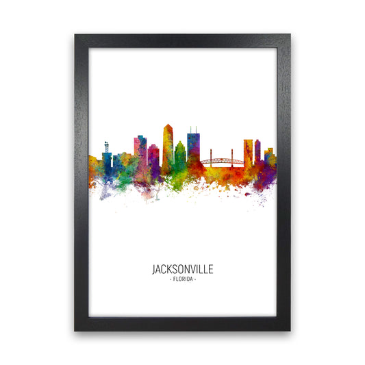 Jacksonville Florida Skyline Portrait Art Print by Michael Tompsett Black Grain
