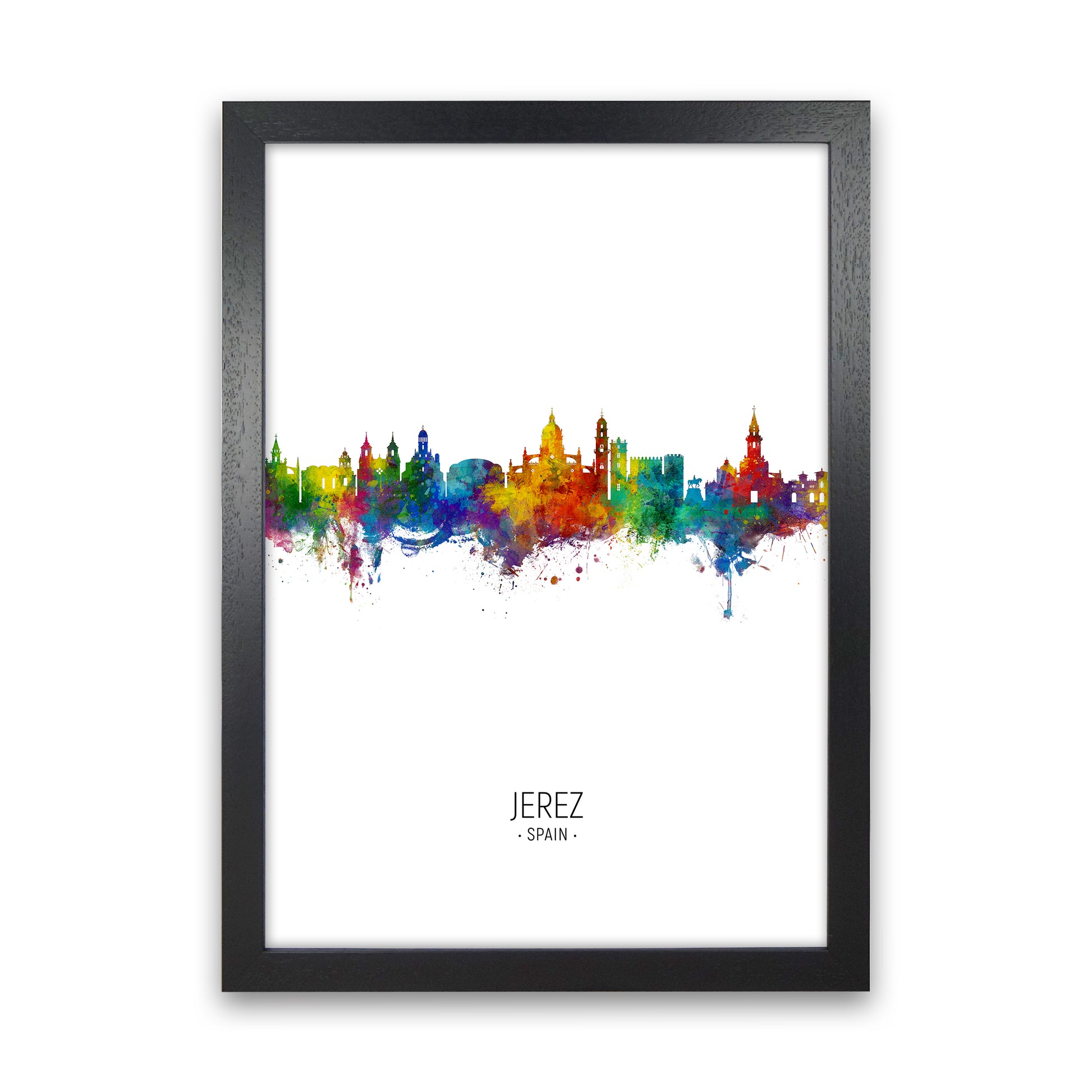 Jerez Spain Skyline Portrait Art Print by Michael Tompsett Black Grain