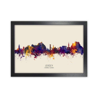 Jersey Channel Islands Skyline Autumn City Name Art Print by Michael Tompsett Black Grain
