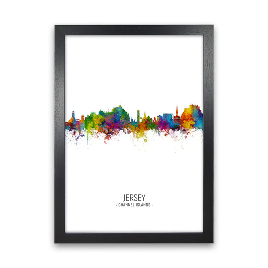 Jersey Channel Islands Skyline Portrait Art Print by Michael Tompsett Black Grain