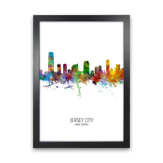 Jersey City New Jersey Skyline Portrait Art Print by Michael Tompsett Black Grain