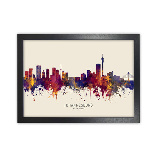 Johannesburg South Africa Skyline Autumn City Name Art Print by Michael Tompsett Black Grain