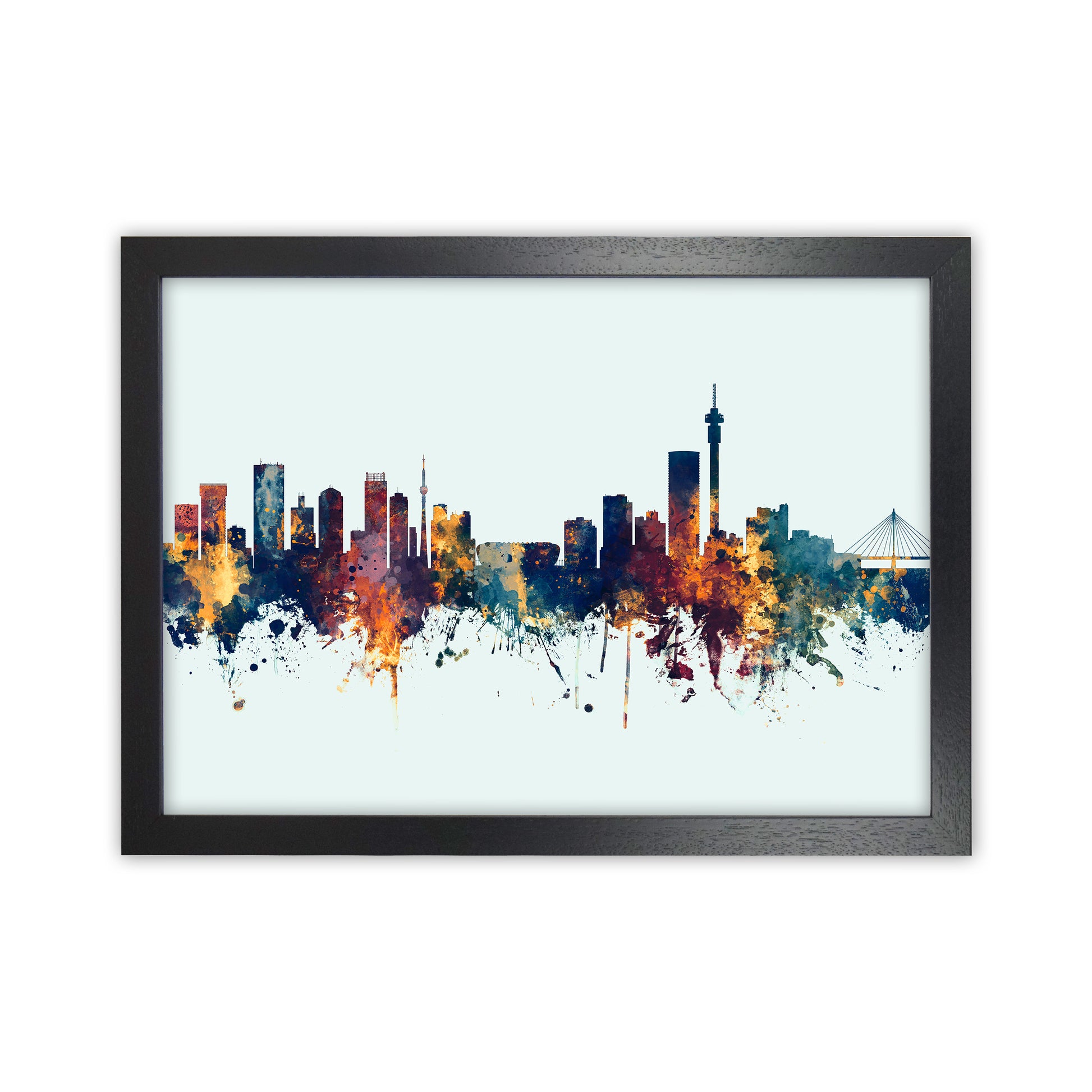 Johannesburg South Africa Skyline Blue Orange Art Print by Michael Tompsett Black Grain