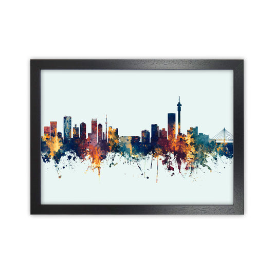 Johannesburg South Africa Skyline Blue Orange Art Print by Michael Tompsett Black Grain