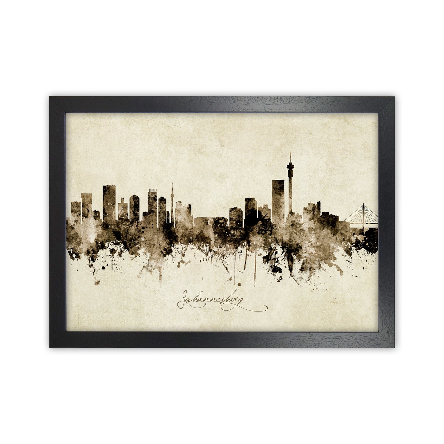 Johannesburg South Africa Skyline Vintage Art Print by Michael Tompsett Black Grain