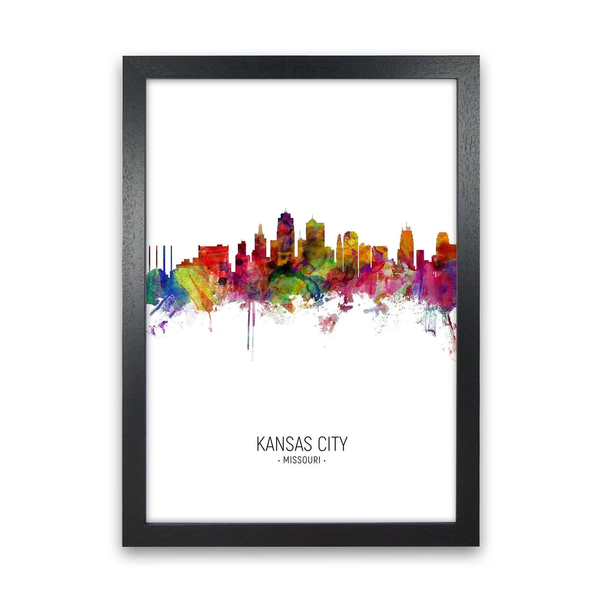 Kansas City Missouri Skyline Portrait Art Print by Michael Tompsett Black Grain