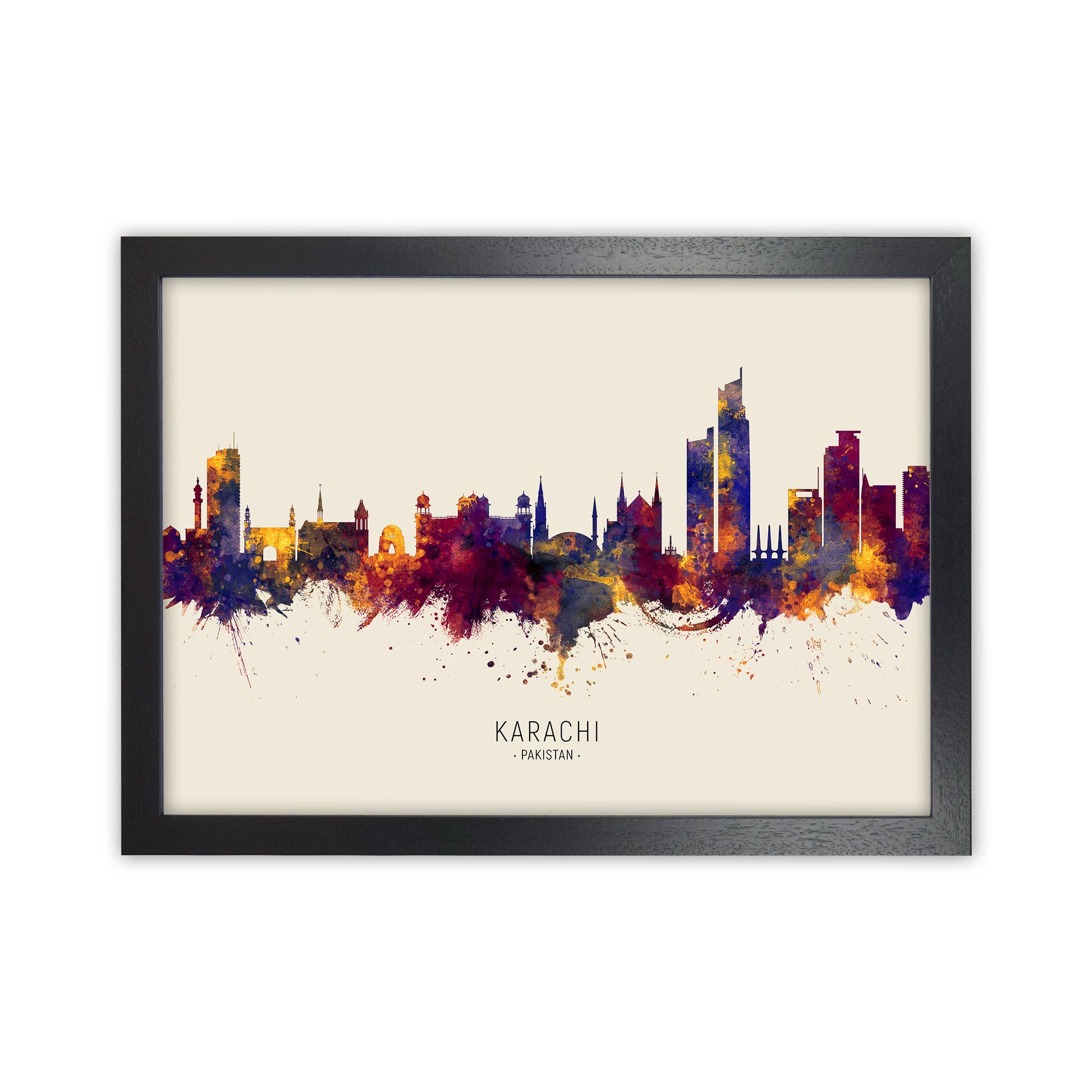 Karachi Pakistan Skyline Autumn City Name Art Print by Michael Tompsett Black Grain