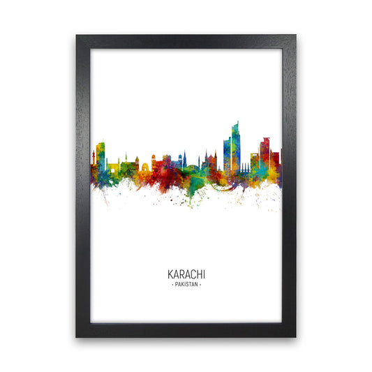 Karachi Pakistan Skyline Portrait Art Print by Michael Tompsett Black Grain