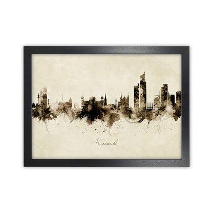 Karachi Pakistan Skyline Vintage Art Print by Michael Tompsett Black Grain