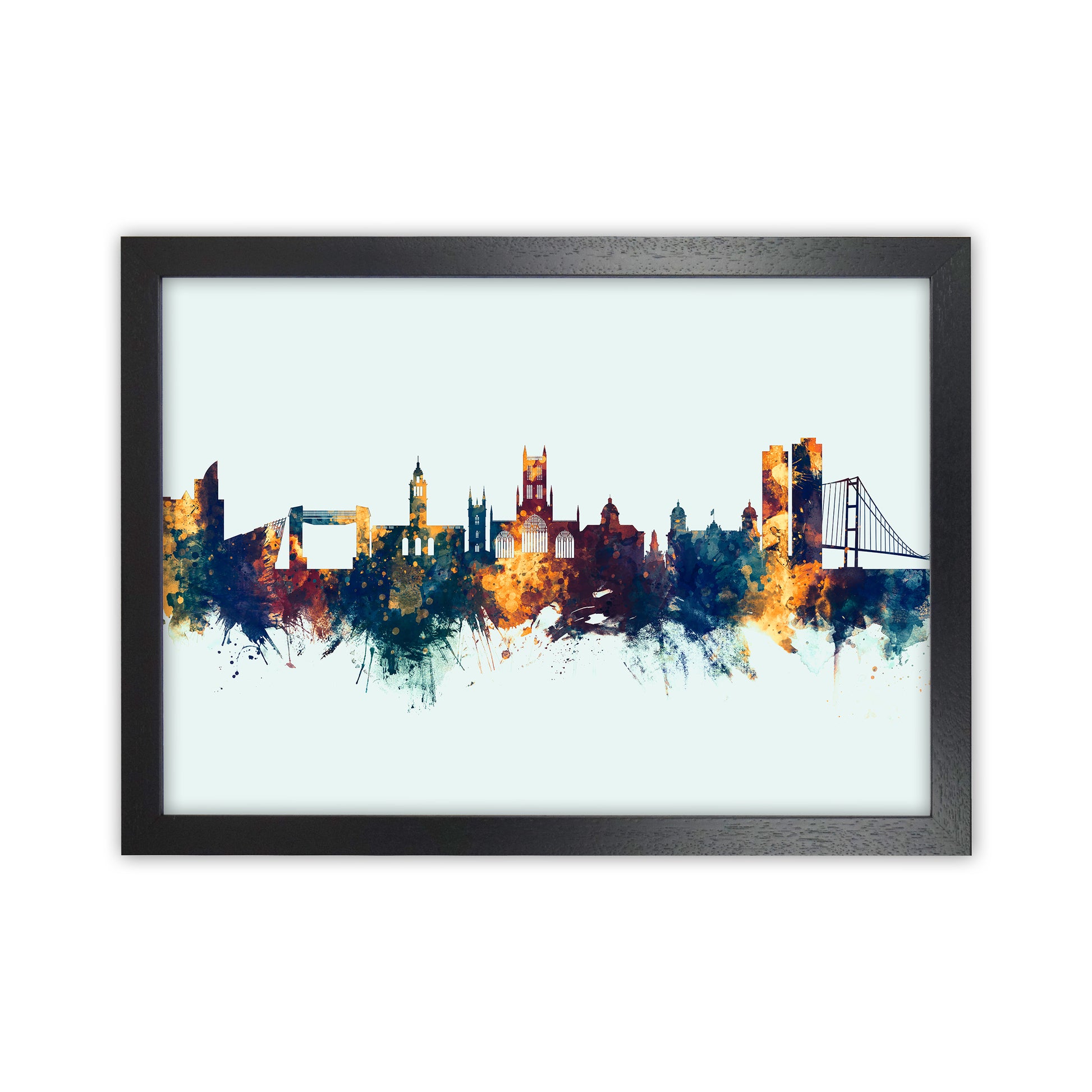 Kingston Upon Hull England Skyline Blue Orange Art Print by Michael Tompsett Black Grain