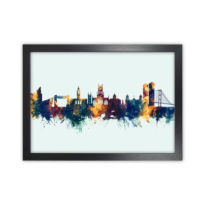 Kingston Upon Hull England Skyline Blue Orange Art Print by Michael Tompsett Black Grain