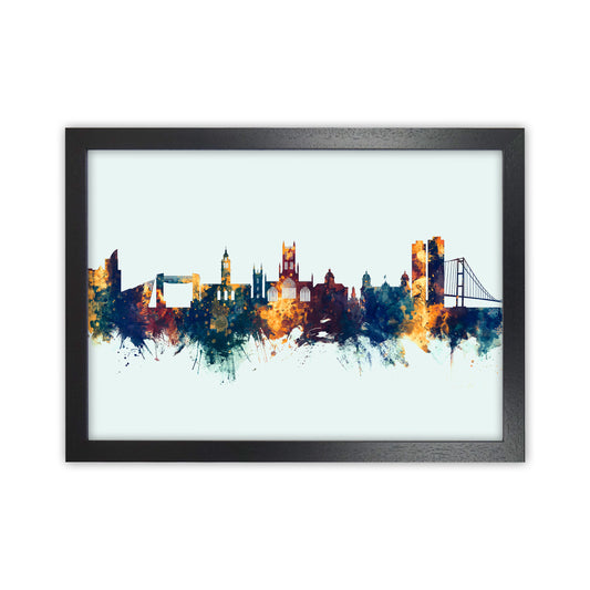Kingston Upon Hull England Skyline Blue Orange Art Print by Michael Tompsett Black Grain