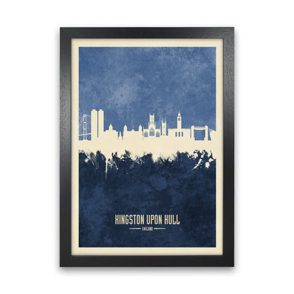 Kingston Upon Hull England Skyline Portrait Navy Art Print by Michael Tompsett Black Grain