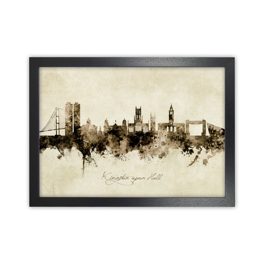Kingston Upon Hull England Skyline Vintage Art Print by Michael Tompsett Black Grain